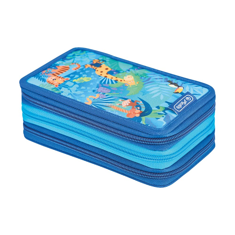 herlitz Estuche de 3 Compartimentos con Accesorios, Bolsa Infantil para Utensilios Escolares, Juego de Utensilios funcionales para Estudiantes, Safari en la Selva