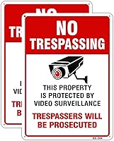 Vista 1 de Paquete de 2 letreros de metal grandes sin tropiezos de videovigilancia, 10 x 14 pulgadas, aluminio libre de óxido, propiedad protegida por cámara