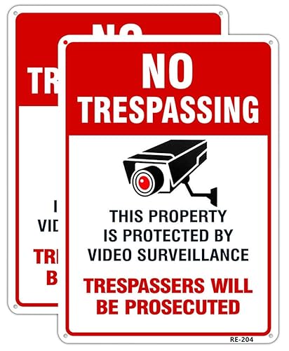 2 Pack Large No Trespassing Metal Signs Video Surveillance Camera