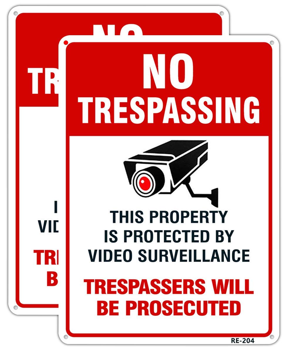No Trespassing Video Surveillance Sign Outdoor Matel Aluminum 10x14 Inch UV Ink Printed for House and Business (2-Pack)
