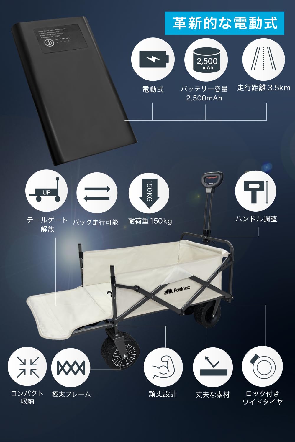 Amazon.co.jp: Pasinaz NEWモデル アウトドアワゴン キャリーワゴン 耐