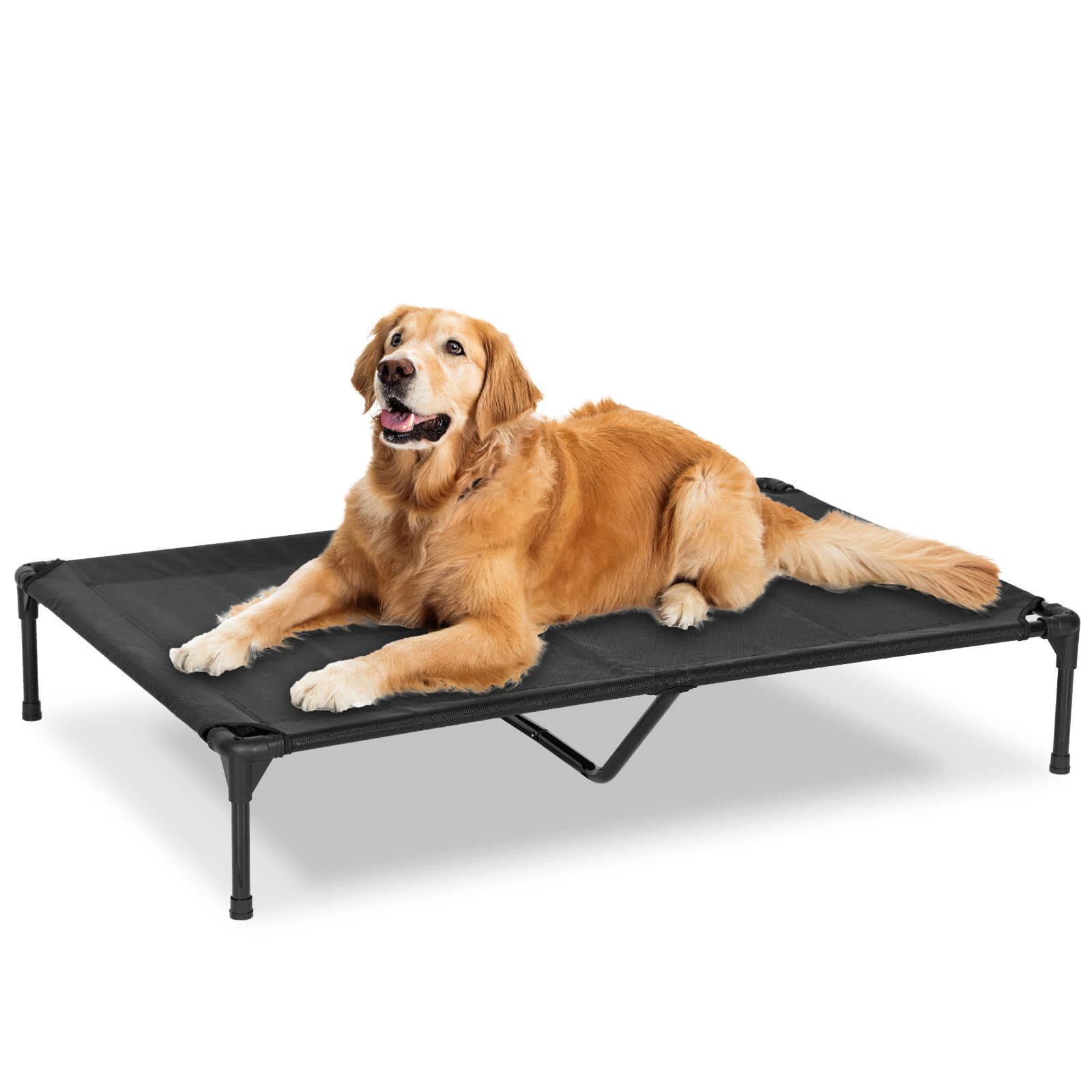 Elevated Dog Bed for Outdoor, XL Raised Dog Cot with Washable Mesh, Cooling Pet Cot Chew Proof for Outside Camping, 49"x33" Black
