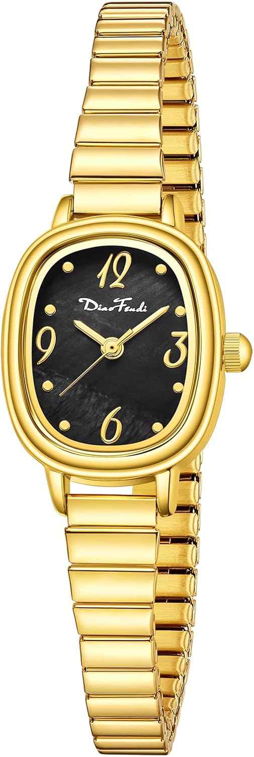 Diaofendi Petite Women's Easy Reader Analog Watch, Rectangular Watch, Stainless Steel Expansion Band, Water-Resistant