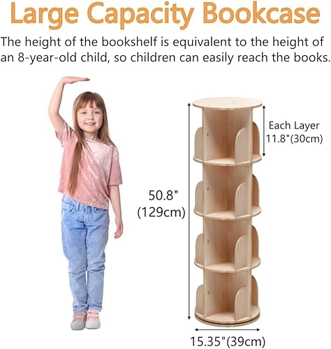 Miniatura 9 de Estantería giratoria de 4 niveles, estante de almacenamiento de 360 grados, estantería de madera para niños, estantes de almacenamiento giratorios,