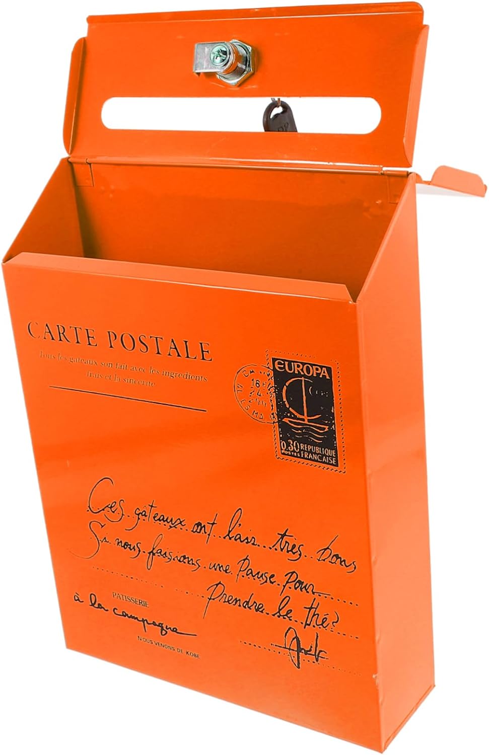 Vintage Wall Mount Mailbox with Lock Antique Iron Letter Box for Outdoor Decor Elegant Retro Design for Garden and Key Orange