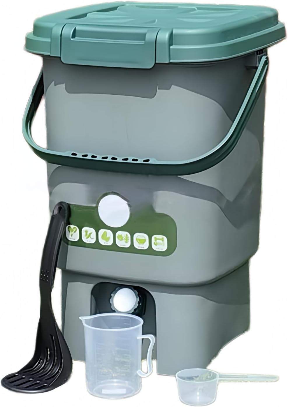 コンポスター コンポスト容器 生ゴミ処理機 ガーデンコンポストビン 密閉式で防臭効果があ 頑丈で耐久性があり 固液分離 屋外 パティオ 家庭用品 業務用 ガーデニング コンポスト 生ごみ処理 (29*29*44cm,大型容器（内蓋＋フィルタープレート）＋カップ圧力スプーン)