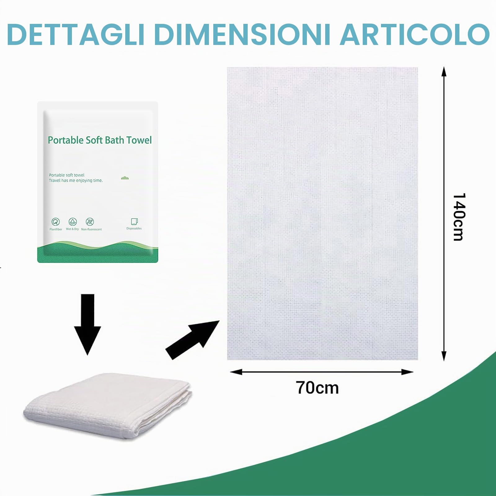 Asciugamani da Bagno usa e Getta,2 Pcs Compresse Asciugamani Grande 140cm x 70cm Asciugamano da Bagno da Viaggio per il Corpo Hotel Campeggio Escursionismo Spiaggia Nuoto