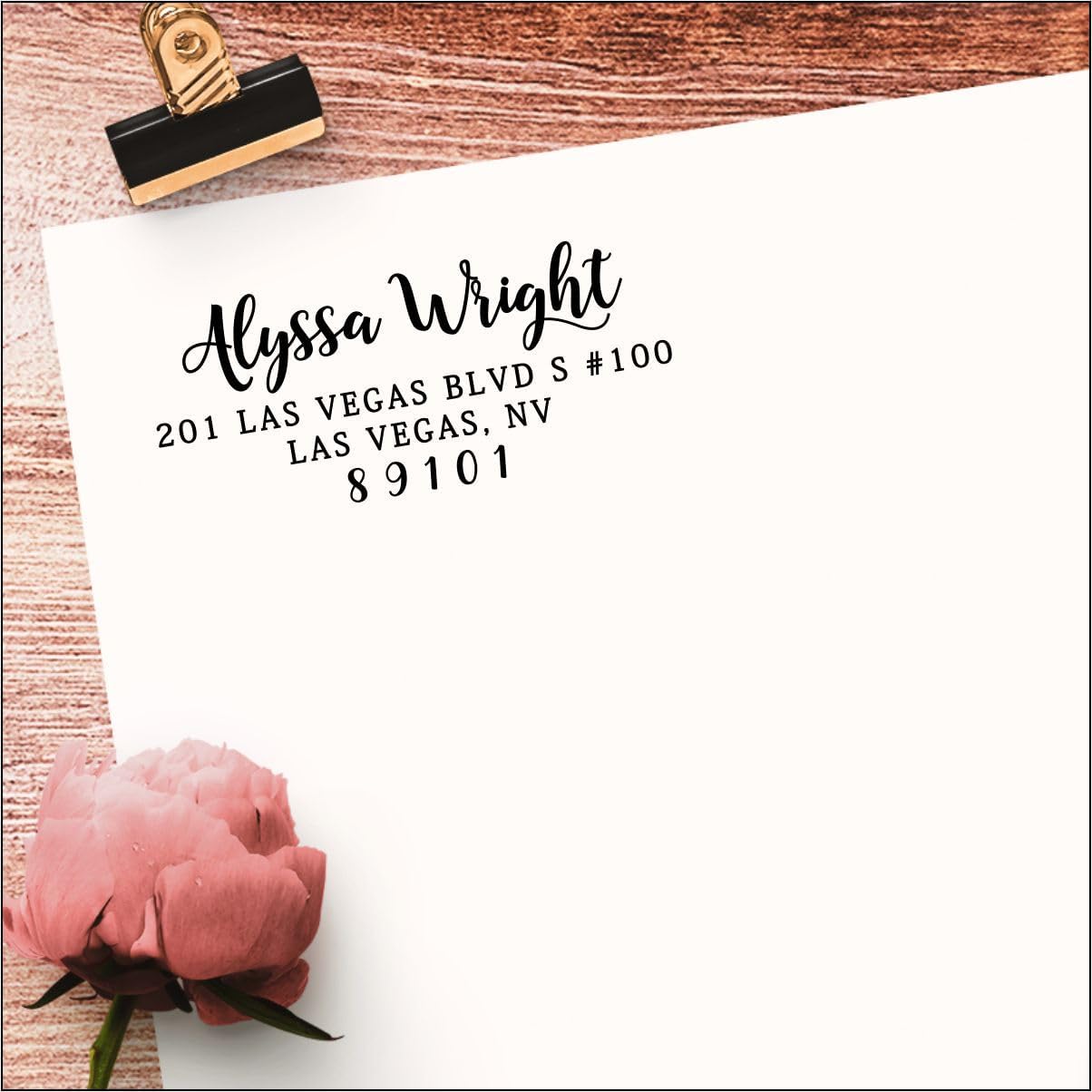 Self Inking Return Address Stamp - Pretty Script and Serif - Custom Rubber Stamper with Black Ink, for Wedding Invitations, Envelopes, Mail