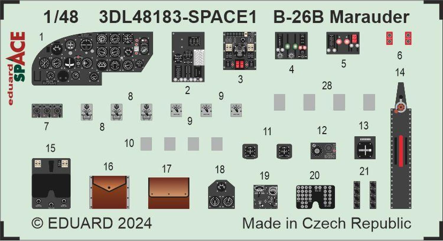 B-26B Marauder 1/48 Eduard 3DL48183 Space set d'accessoires cockpit haut de gamme pour kit ICM