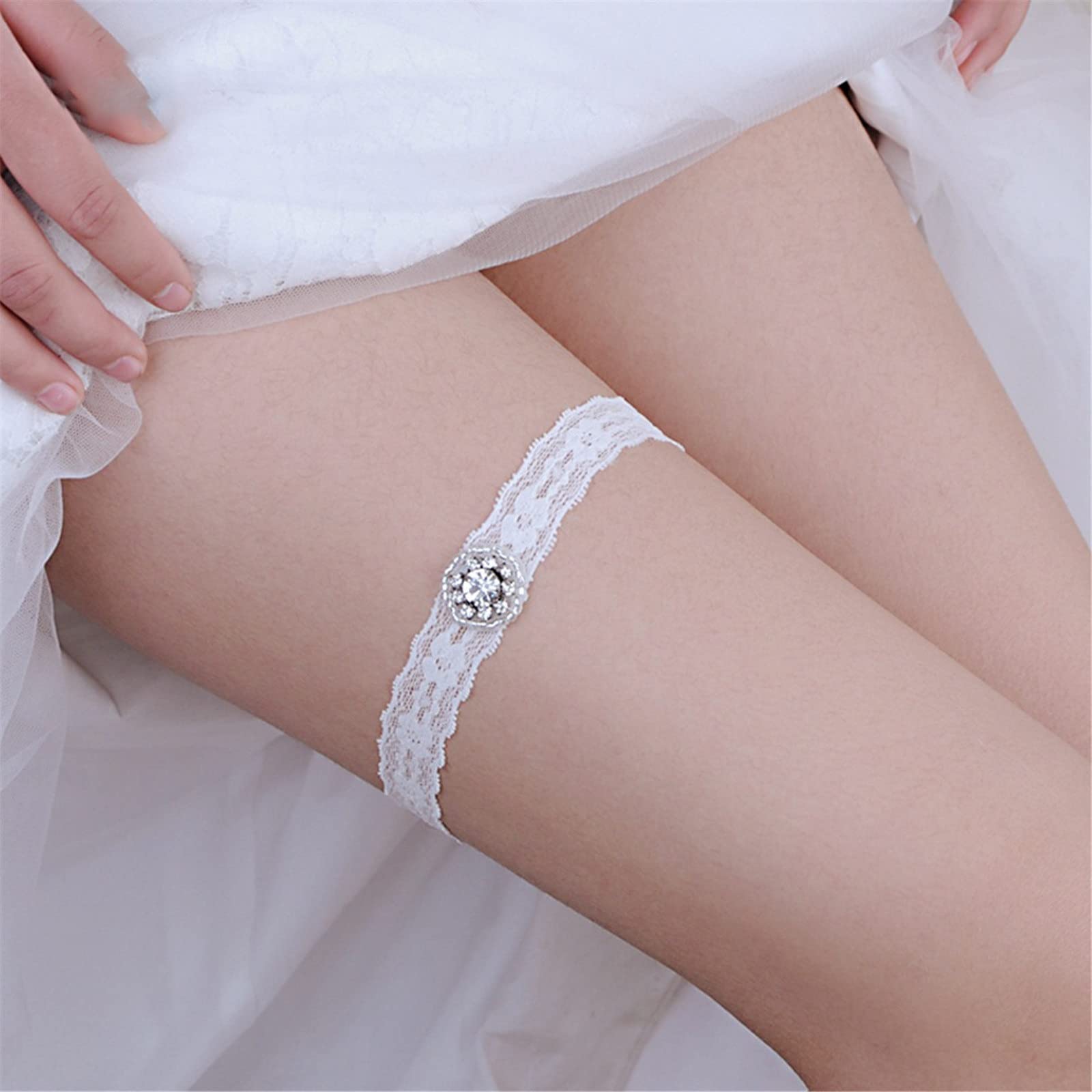 BPTRKOM 3pcs Set Giarrettiera Sposa in Pizzo e Nastro - Accessorio da Sposa con Strass a Forma di Cuore, Regolabile e Confortevole, Regalo per Matrimoni e Occasioni Speciali(Blu Scuro