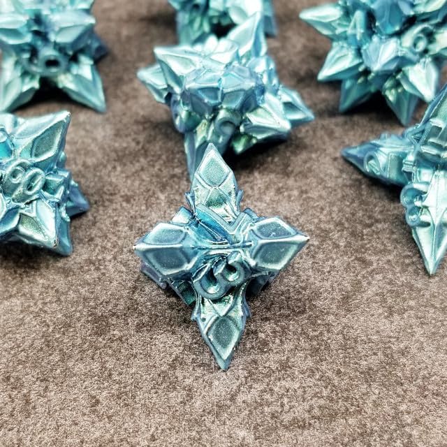 Sage's Portal Deadly Blossoms Metal DND Dice 7 Piece Polyhedral Dice Set for DND TTRPG Dungeons and Dragons Pathfinder Oversized Designer Ornamental Dice (Aquamarine)