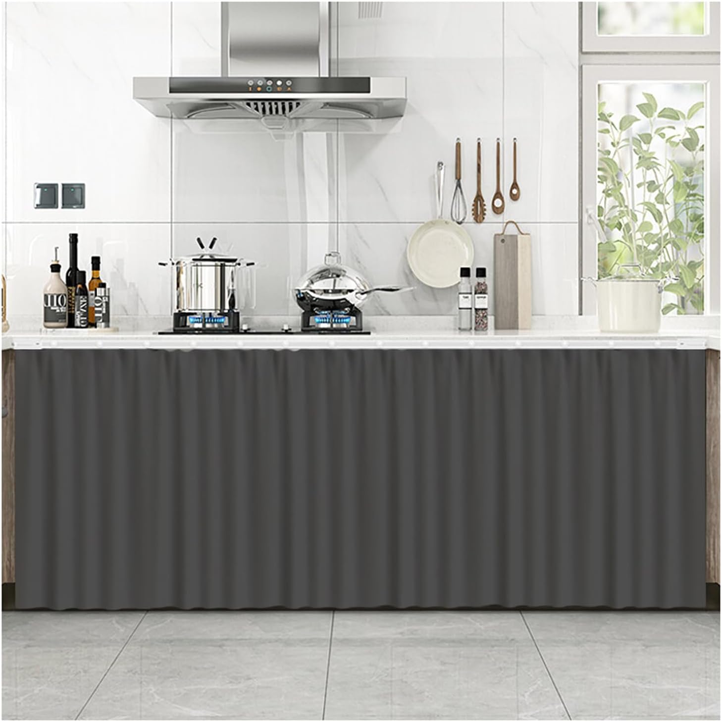 Dustproof Under Desk Privacy Curtain with Hook and Loop, Self-Adhesive Sink Skirt for Kitchen Bathroom, Solid Color Short Cabinet Curtains for Kitchen, Shelves,B,W130x70cmH/51x28in