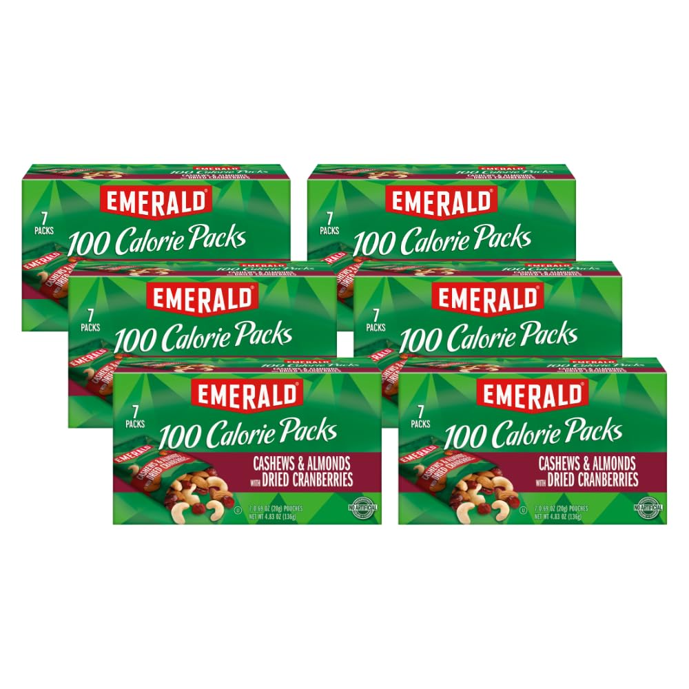 Emerald Nuts Cashews and Almonds With Dried Cranberries, 100 Calorie Packs, 4.83 Oz (Pack of 6)