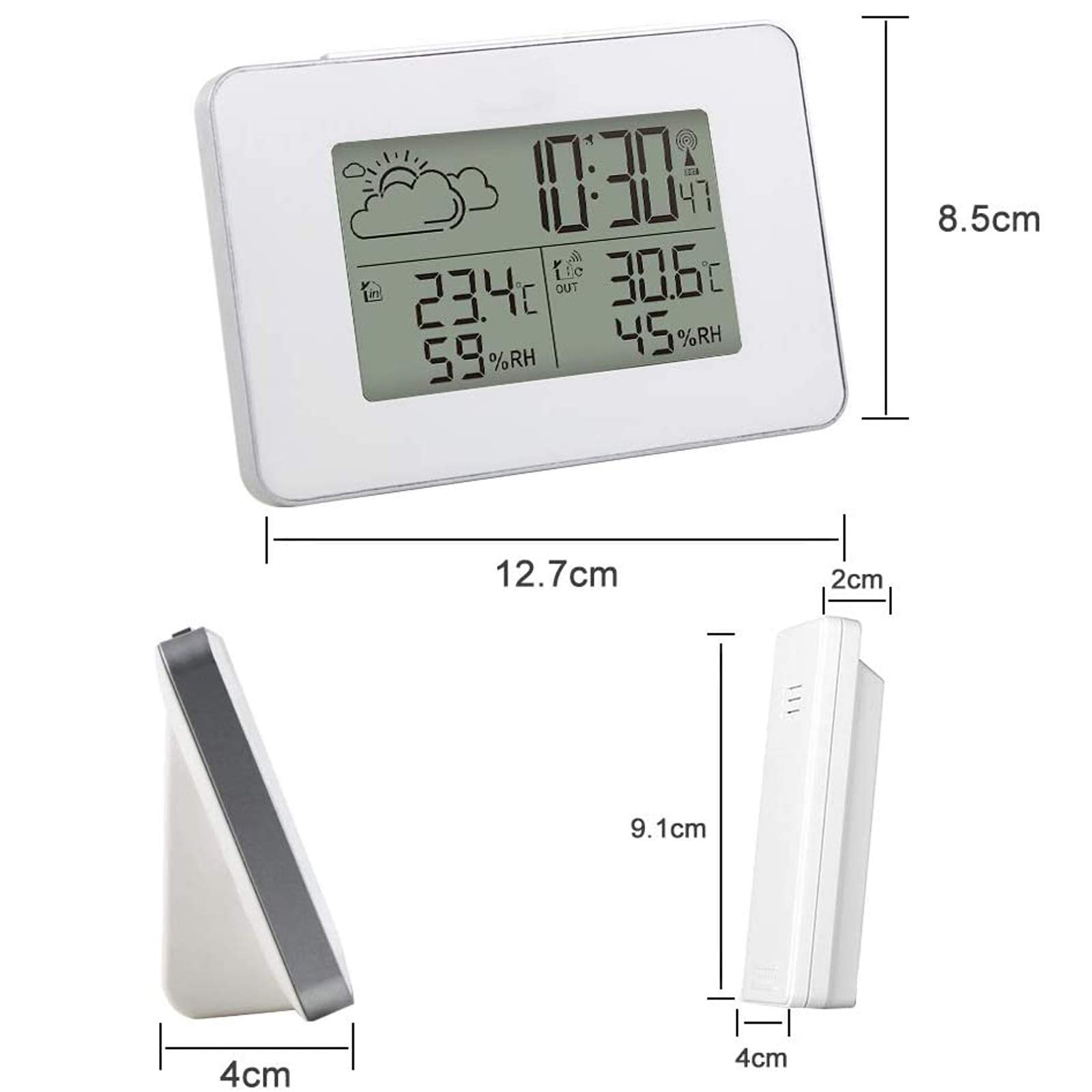Bezprzewodowa stacja pogodowa z czujnikiem zewnętrznym, budzikiem, alarmem, czujnikiem temperatury LCD