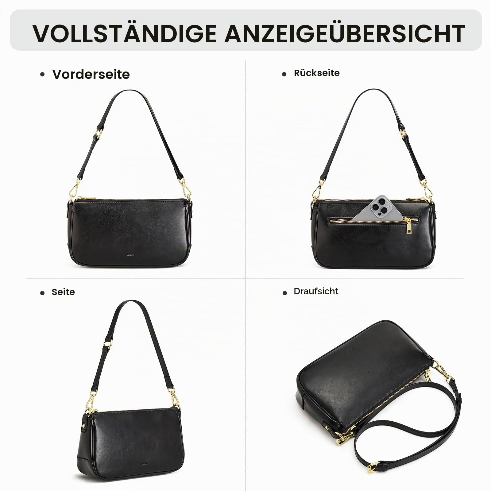 Kattee Handtasche Damen Klein, Umhängetasche Damen aus Echtem Leder, Crossbody Bag Damen, Retro Mini Hobo Bag für Dating Party Einkaufe