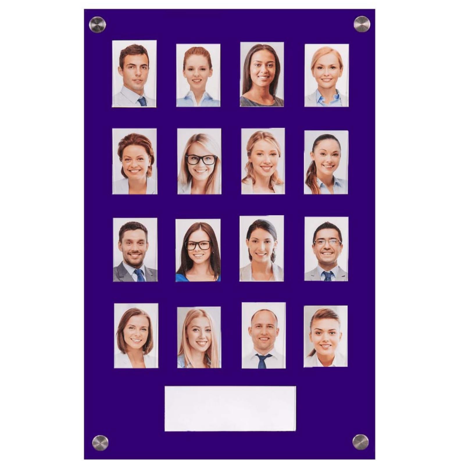 Get Acrylic Photo Frames - Purple 16 Pocket Image Staff, Student, Employee Display Board With Pocket Header. 506mm Height x 328mm Width (50.6cm x 32.8cm)