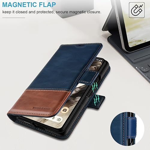 Miniatura 5 de KEZiHOME Funda para Google Pixel Fold, piel auténtica bloqueo RFID Funda tipo cartera con ranuras para tarjetas, soporte para teléfono con tapa para