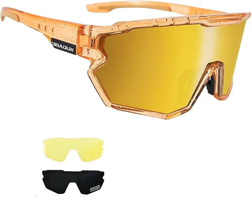 Vista 14 de Gafas de sol deportivas Gafas de ciclismo Gafas polarizadas rosadas Gafas de béisbol con 3 lentes, pesca, esquí, correr, golf