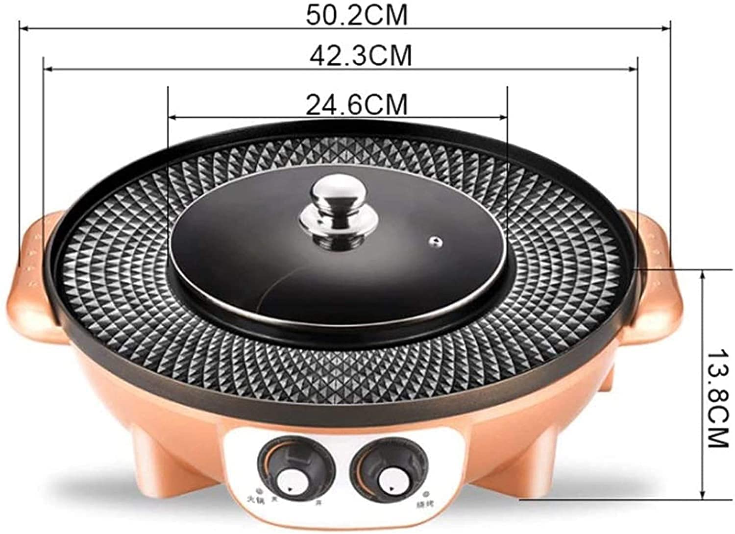 Parrilla de Asar Grill de Asar Plancha de Asar Olla Caliente eléctrica Barbacoa eléctrica Sartén eléctrica para Hornear Parrilla de Mesa y Fondue Olla integrada Antiadherente y sin Humo