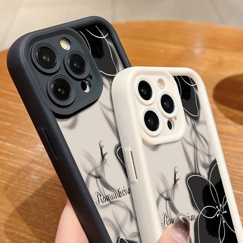 Image of COVERLY Black Floral Back Case Cover for iPhone 12 Pro | 3D Ink Abstract Art Flower Cute Design | Camera Lens Protection | Soft TPU Silicone Aesthetic Print Cover for Girls & Women (Black, Shockproof)