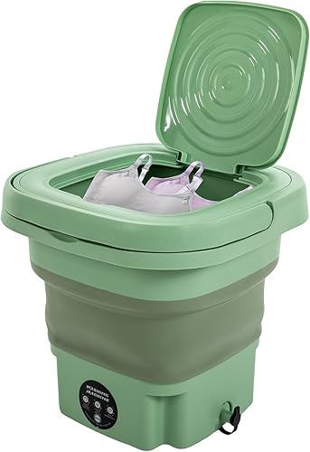 Mini lavadora portátil de 8 litros con cesta de drenaje, lavadora eléctrica plegable para apartamentos, camping, caravana, viajes (verde)