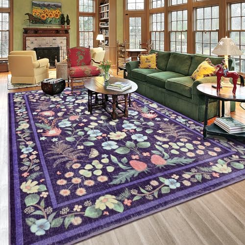 Rtizon Area Rugs for Living Room, Washable 5x7 Purple Blue