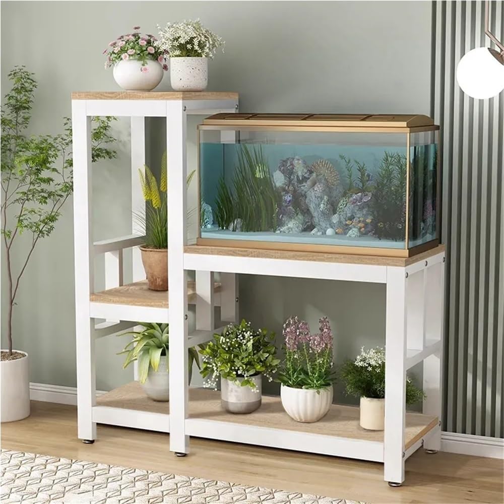 Metal Fish Tank Stand, Aquarium Stand with 3-Tier Shelves, Indoor Plant Stand, Storage Rack for Fish Tank Accessories in Living Room, Balcony, Home Office(White)