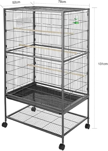 Melko Volière à oiseaux avec roulettes en métal pour perroquets, perruches, volières extérieures avec perchoirs, mangeoires, abreuvoir et bac à saleté - 7