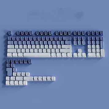 PBT Key Caps - Side Printed Key Cap Set, Double Shot Shine Through Custom Key Cap, Gradient Key Cap 130 Keys, Minimalist For Mechanical Keyboard, Blue 2-OEM