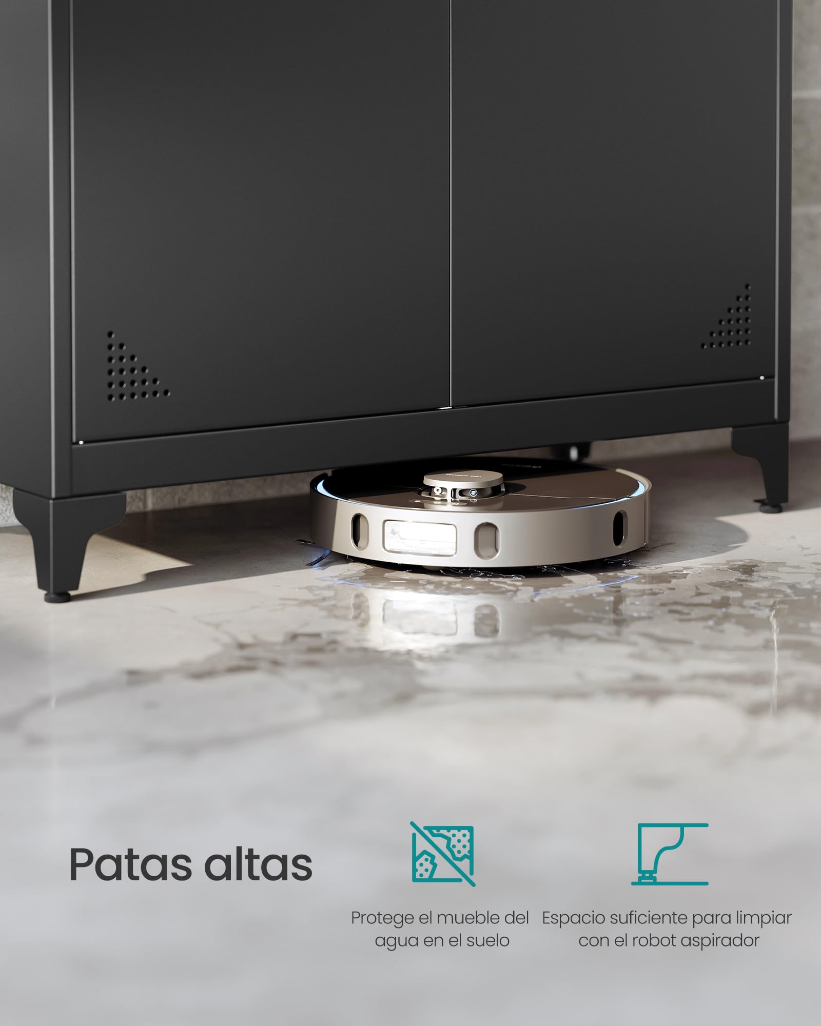 SONGMICS Armario, Mueble de Almacenamiento Metálico, con 2 Puertas, 5 Compartimentos, Barra para Perchas, con Cerradura, Patas Altas, 80 x 40 x 165 cm, Negro Mate OMC018BD01