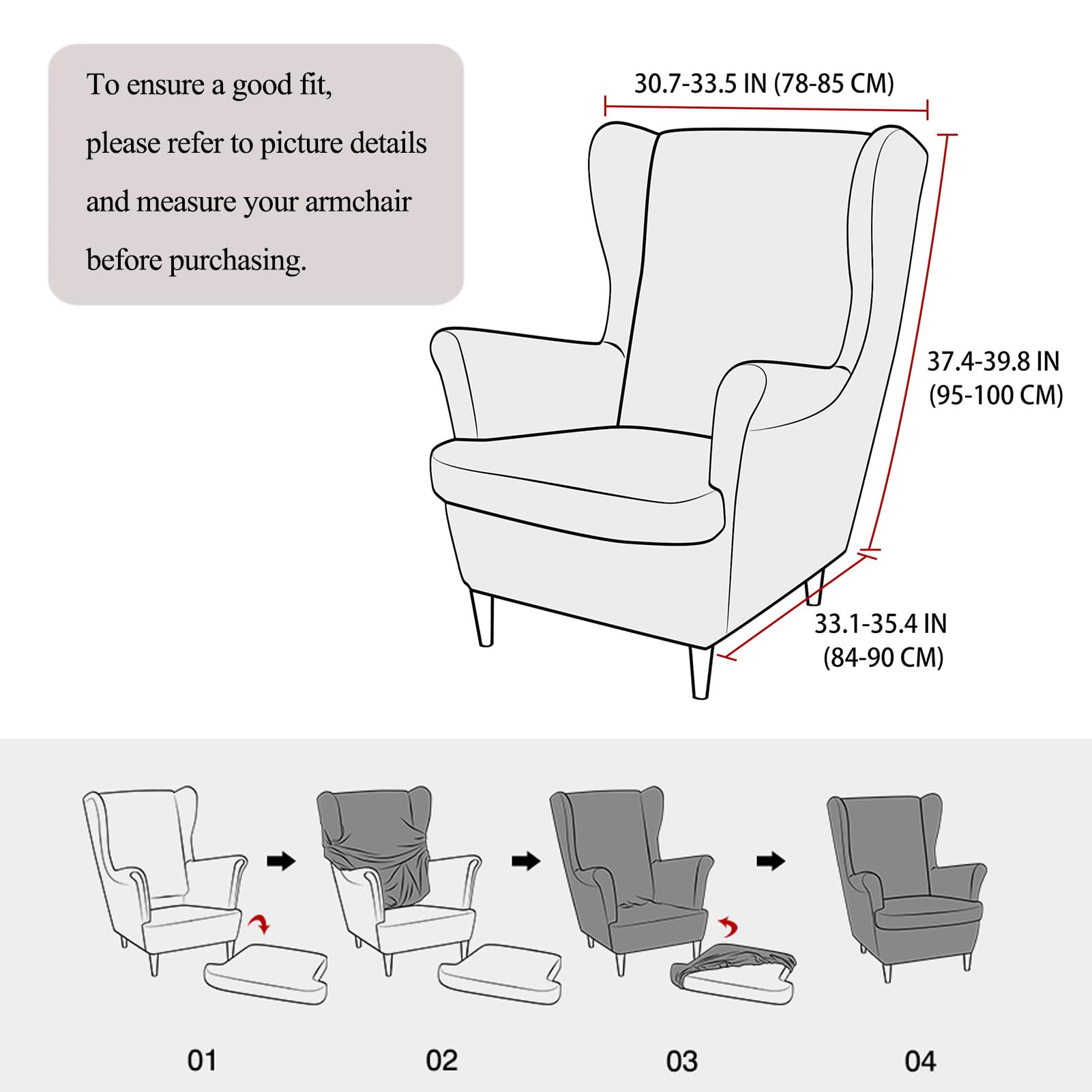 Ohrensessel Überzug, Sessel-Überwürfe, Ohrensessel Schonbezüge Bezug, Sessel Sitzbezug für Wohnzimmer Schutz, Sesselbezug (Rosa)