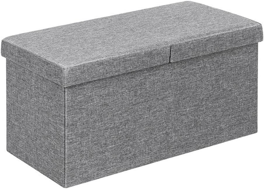 Pemberly Row 30'' Folding Storage Ottoman, Light Gray Fabric, 80-Liter Hidden Storage, Durable MDF Frame, Flip-Top Lid, Padded Seat, Compact Bedroom Bench for Living Room, Entryway, or Small-Space