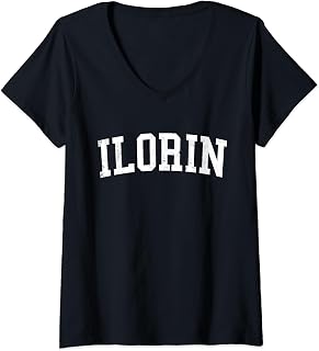 Womens Vintage Ilorin Nigeria Distressed White Varsity V-Neck T-Shirt