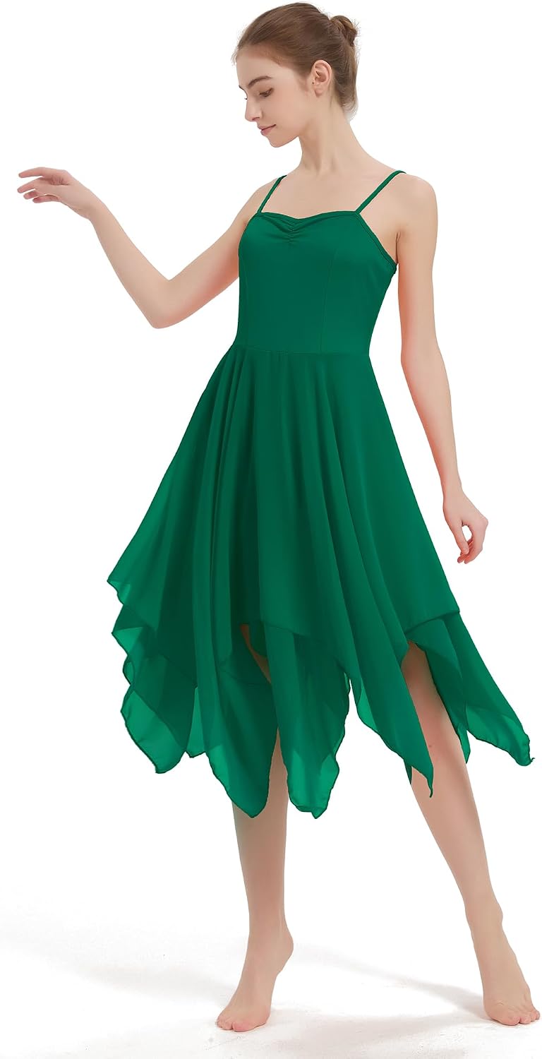 Women's Praise Dance Overlays Dress Strap Contemporary Ballet Lyrical Dancewear Irregular Flowy Chiffon Dance Dress