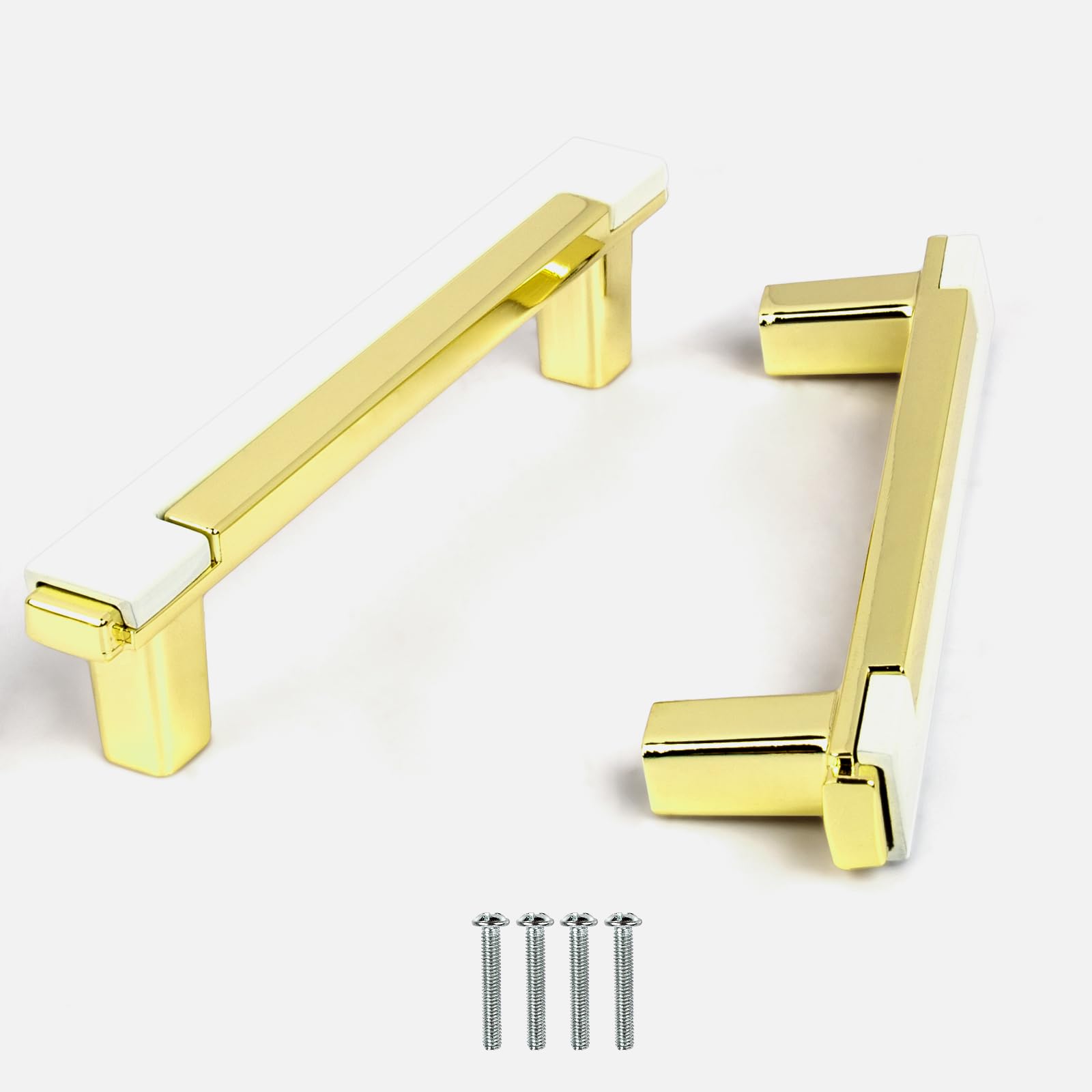 KOVNISE 2 PCS Cabinet Pulls Zinc Alloy Plating Process Simple Modern Style Light Luxury Drawer Pulls for Cabinet Golden White Cabinet Door Knob for Cabinet Drawers and Wardrobe Doors Drawer (96mm)