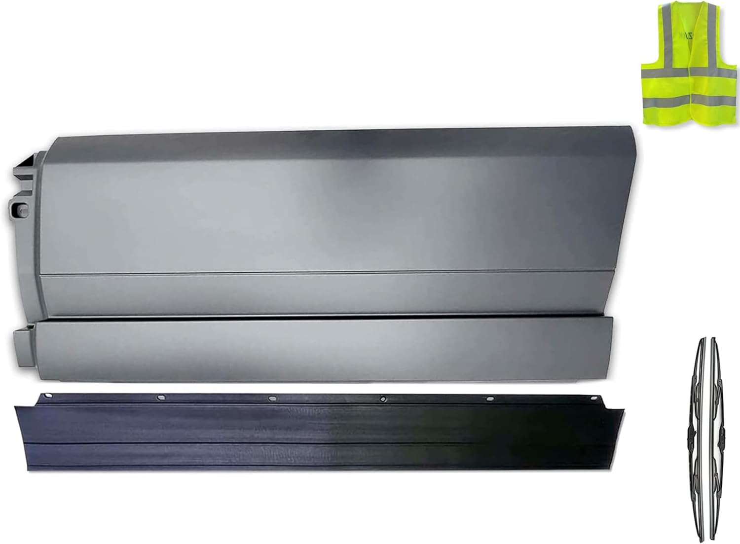 KOZAK Side Middle Fairing Panel 71" Left Drive Side with Rubber Stripe Compatible With Volvo VNL 2018+ 300 400 740 760 860 PLUS Logo & Stripe, 2x 22" Windshield Wipers and KOZAK Vest