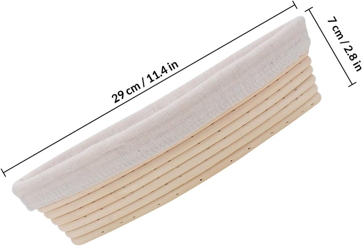 Rattan Bread Proofing Basket Set 29×12.5×7cm with Cloth Liner Diamond Shape Handmade Dough Fermentation Basket for Artisan Sourdough Baking