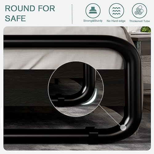 Miniatura 6 de MUTICOR Base de cama de metal de tamaño matrimonial con cabecero y estribo de madera redondoscurvos, marco de cama de plataforma con almacenamiento