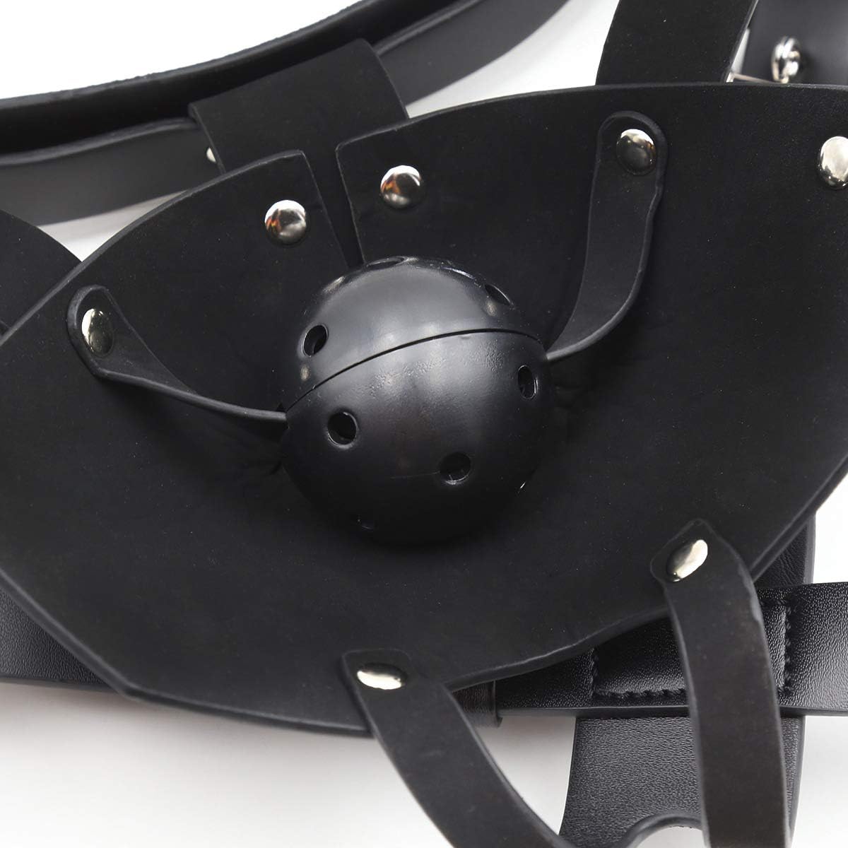 Leather Head Harness Mask with Open Mouth Gag Ball BDSM Mouth Ball Slaves Bondage Adjustable Cosplay Sex Toys