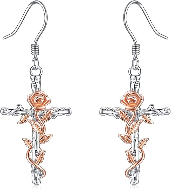 Cross Earrings Sterling Silver Religious Cross Dangle Earrings Jewellery Gifts for Women Girls