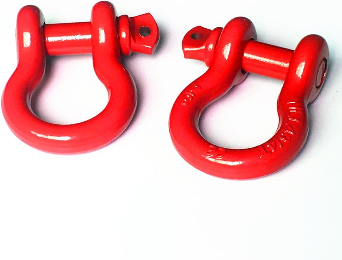 ORUN Shackles 3/4 D-rings Shackle Rugged 4.75 Ton (9,500 Lbs) Capacity - Heavy Duty Towing D-rings for Jeep Vehicle & Truck Recovery(RED)