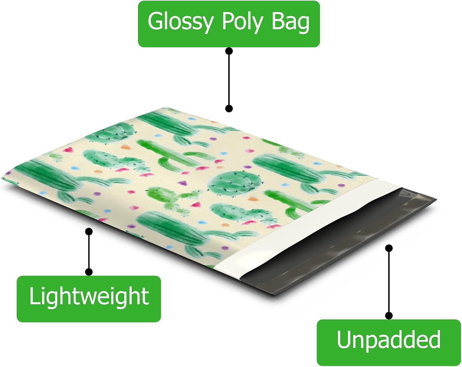 10x13 (100) Cactus Floral Designer Poly Mailers Waterproof Self Sealing Tear Resistant Polymailers Shipping Envelopes Premium Printed Bags For Small Businesses