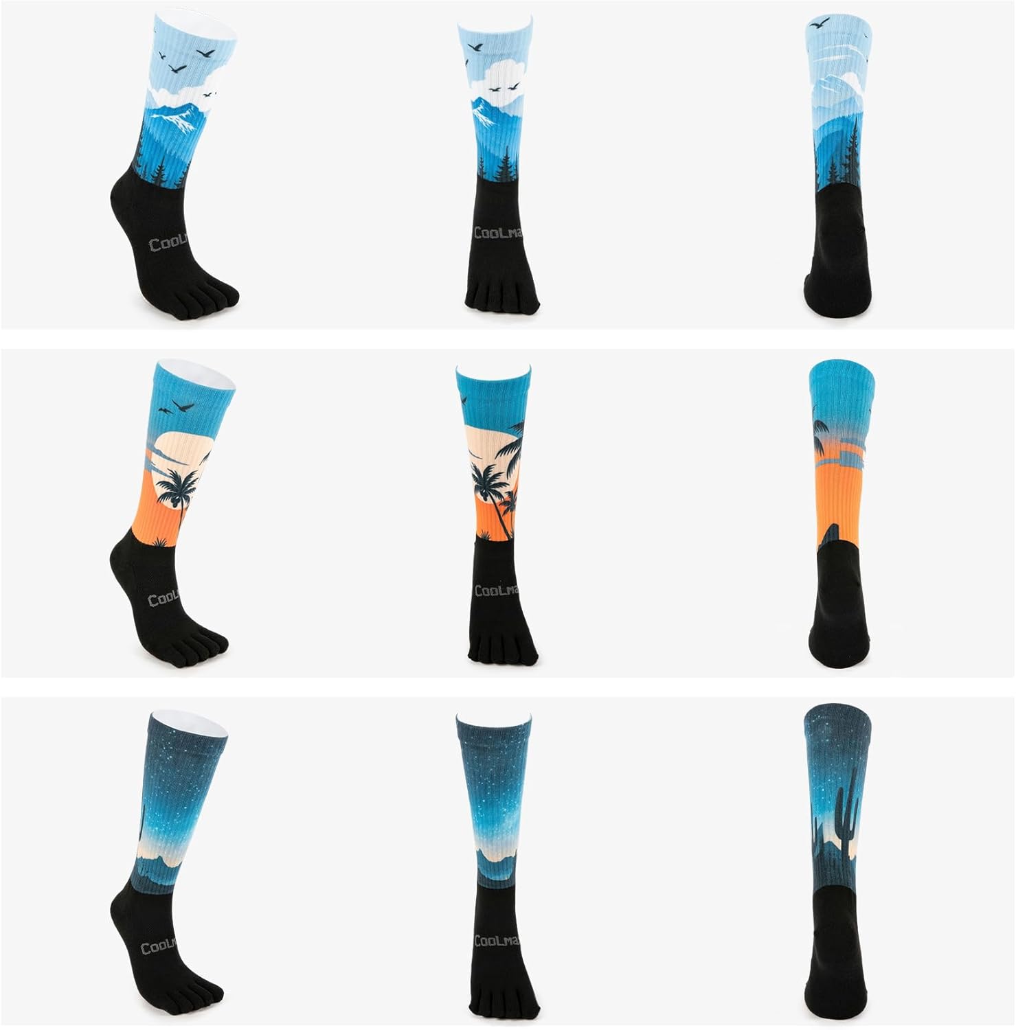Toe Socks Athletic Cool-max Crew Socks Moisture-Wicking Running Sock with Arch Support, Breathable,Colorful