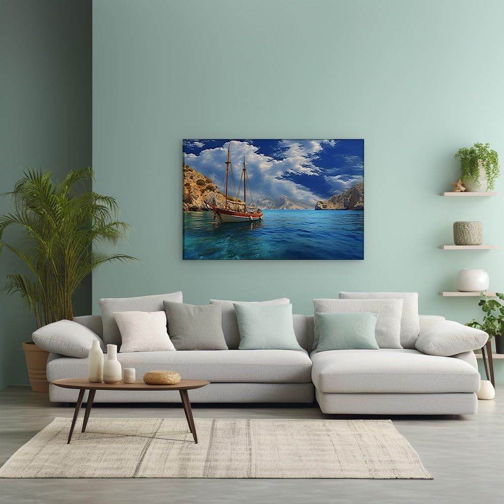Canvas for Living room. Sail Into Serenity: A Vision of Peaceful Waters and Sky, 27 x 18 inch Canvas Wall Art - Contemporary Masterpieces - Modern Home Decor