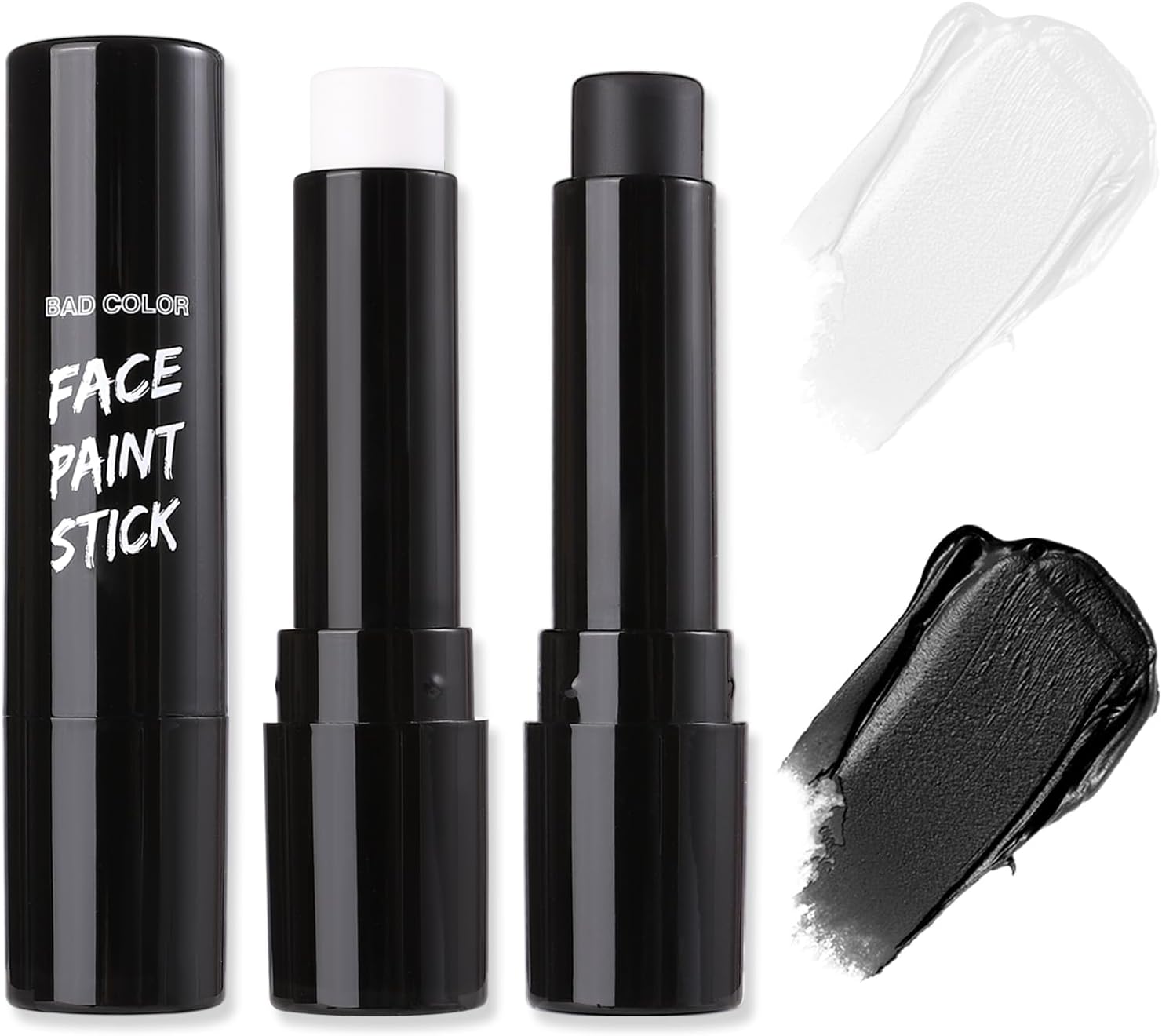 BADCOLOR Black White Face Body Paint Stick Eye Black for Adults Softball Football Baseball Sports , Non-Toxic Hypoallergenic for Halloween SFX Makeup Cosplay Joker Costume Parties