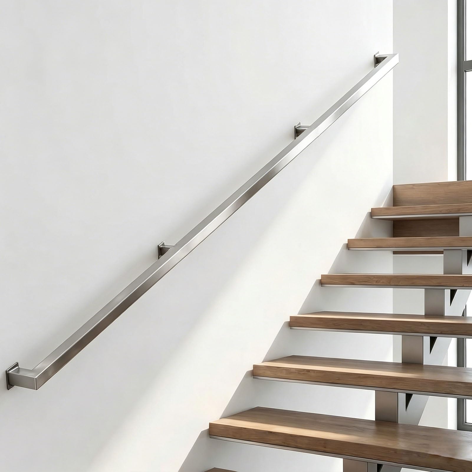 Sxbhdm One Color Stainless Steel Staircase Banister Hand Rails, 1M 3M 3.5M 5M, Wall Mount Stainless Steel Handrail For Stairs, Stair Railing Support Rail For Indoor Outdoor Steps(20Ft/600Cm)