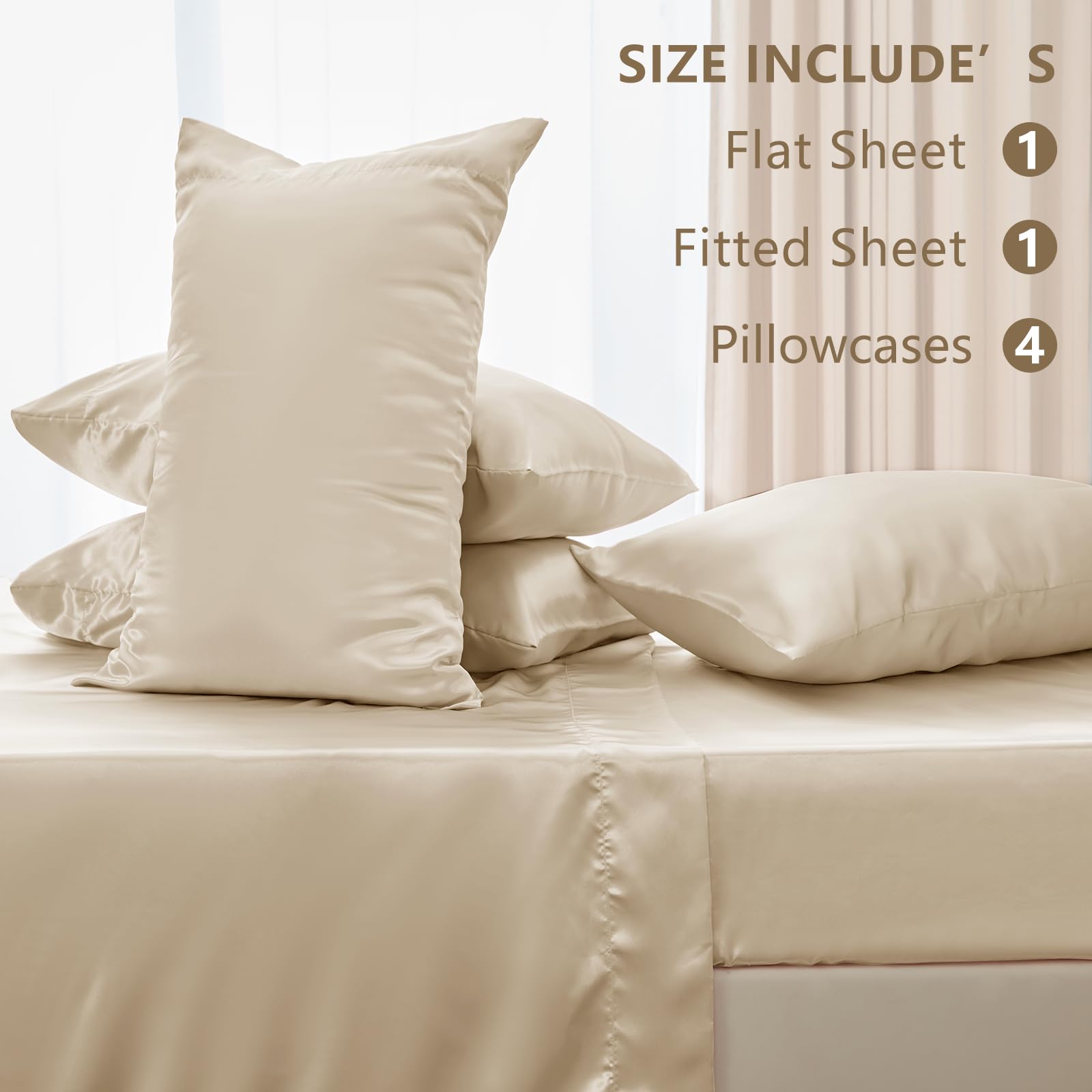 CozyLux Satin Sheets Queen Size Bed Set - 4 Piece Silky Queen Sheet Set, Luxury Sheets with Smooth and Soft Microfiber, Includes 1 Fitted Sheet, 1 Flat Sheet and 2 Pillowcases