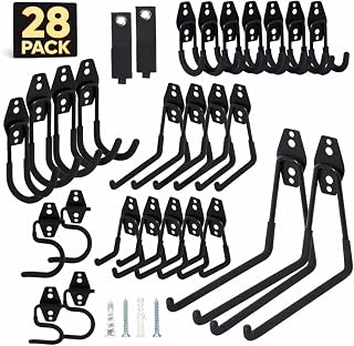 Moneek's Hardware 28-Pack Heavy Duty Steel Garage Storage Hooks - Anti-Slip Wall Mount Organizers for Bikes, Ladders, Tools & More (Black)