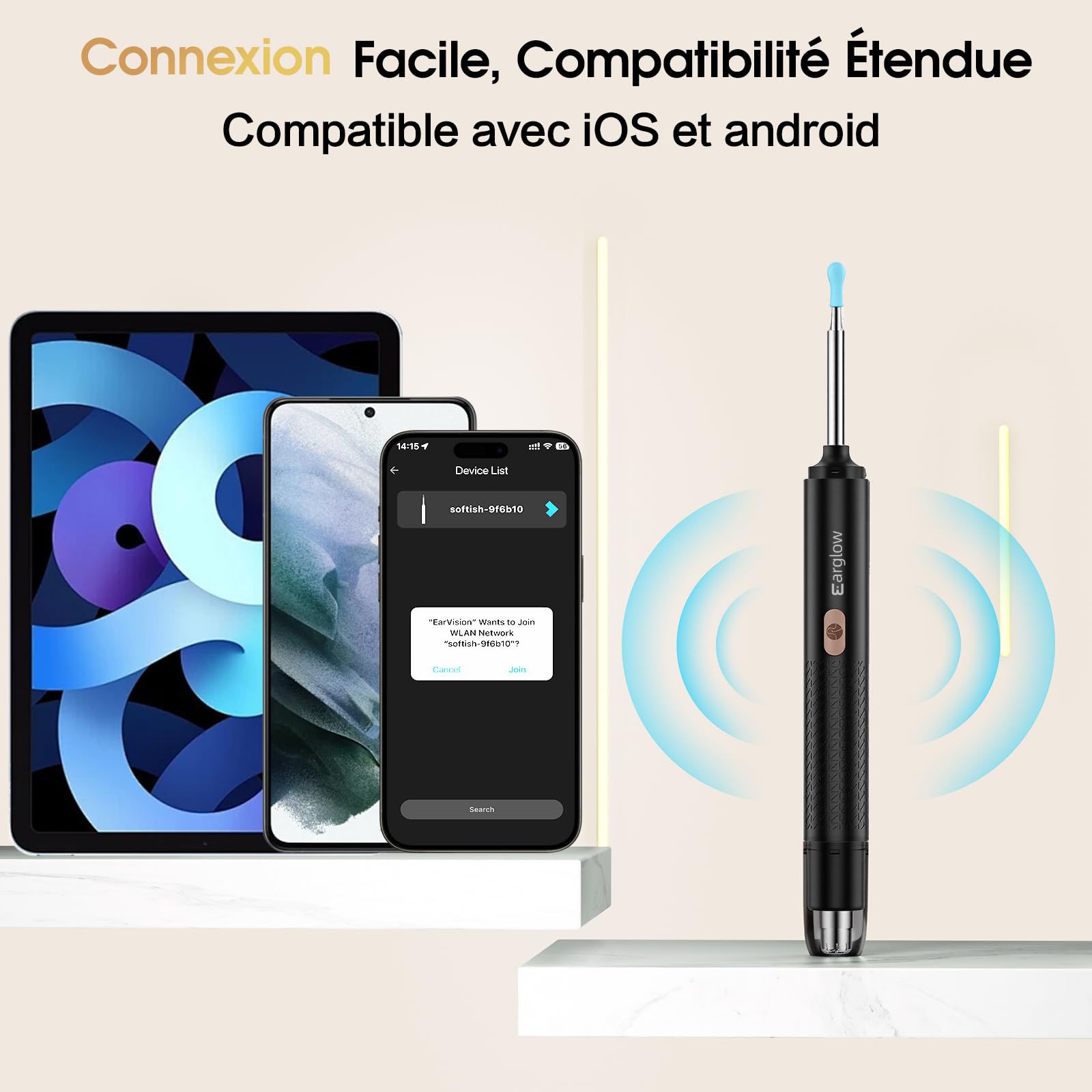 Otoscope Oreille Tondeuse Nez 2 en 1, Nettoyeur Oreille Camera 1080P HD Wifi avec Reconnaissance IA du Tympan, Kit Nettoyage Oreille Étanche IP67 pour Adultes et Enfants
