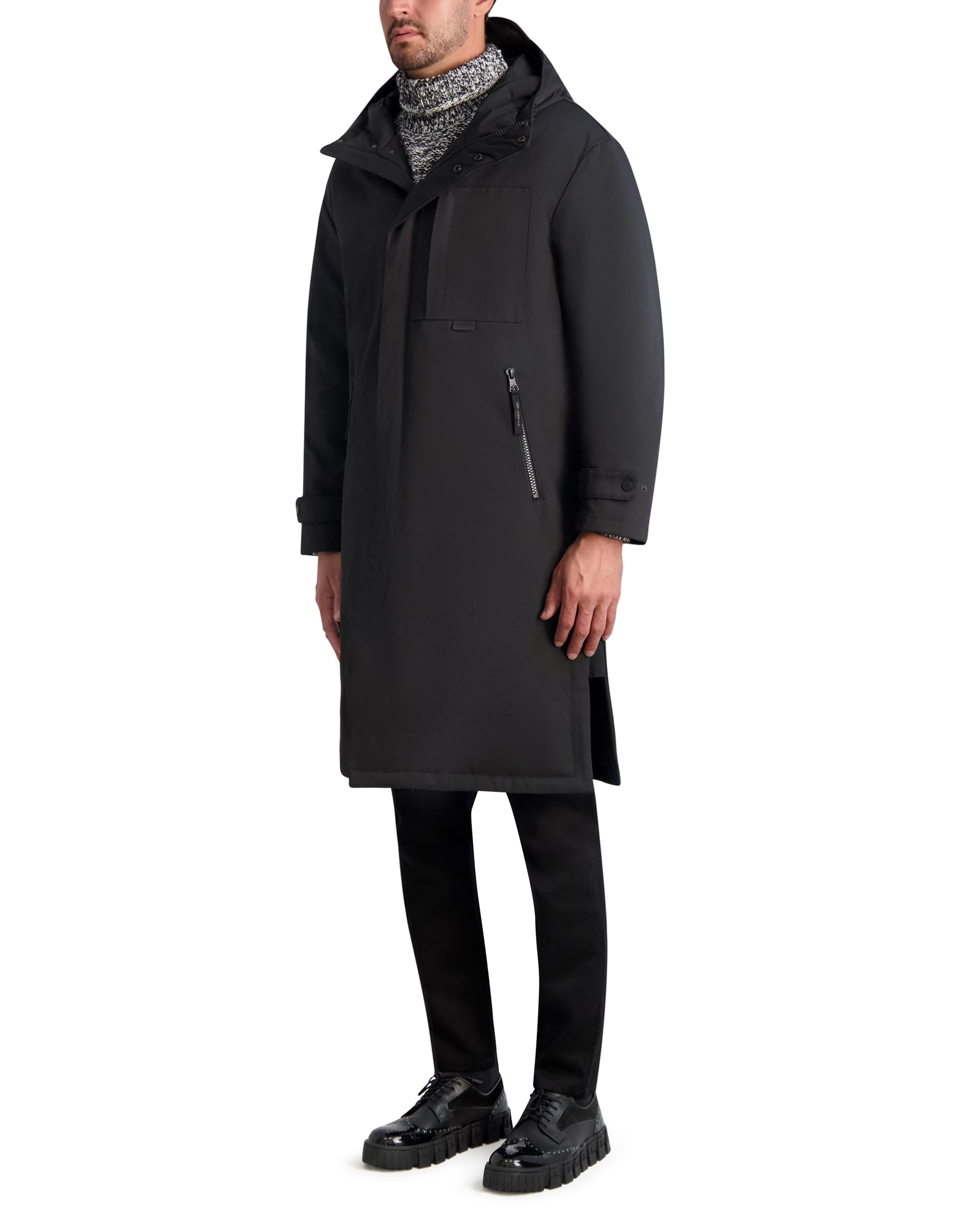 KARL LAGERFELD Chest Zip Pocket Hooded Long Puffer Coat Giacca Uomo